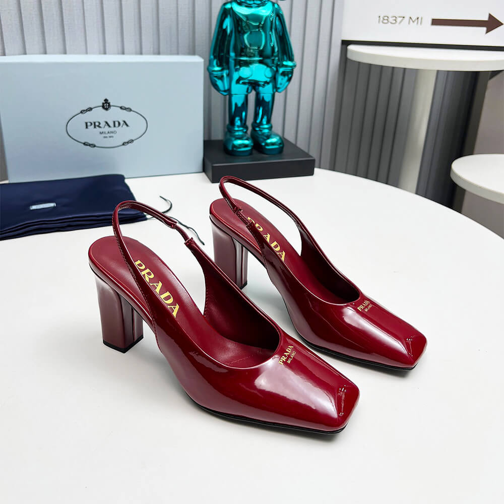 Pra*a Patent Leather Slingback Pumps 85 mm