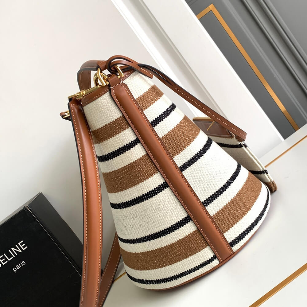 Ce1i*e BUCKET 16 BAG IN STRIPED TEXTILE WITH Ce1i*e JACQUARD(high-end grade)